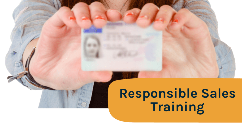 Hands holding a driver's license. Text reads: Responsible sales training