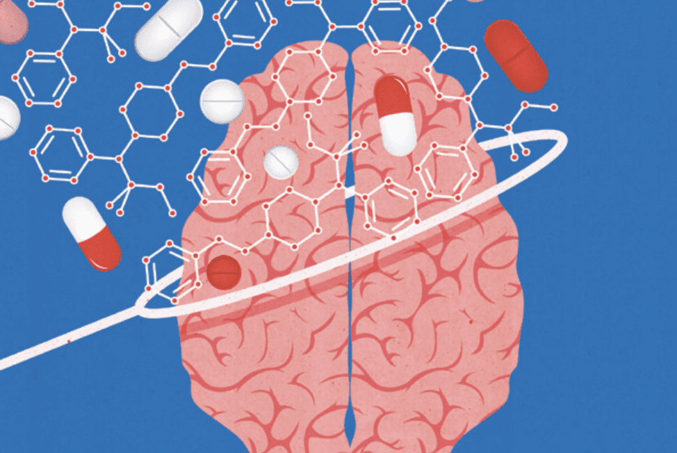 brain and pills illustration