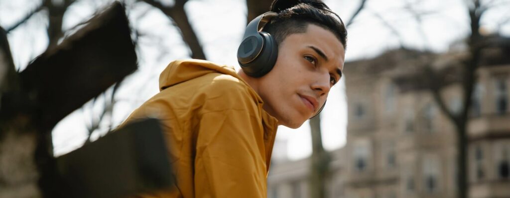 concerned teen boy with headphones