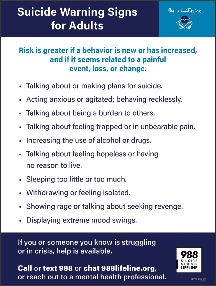 Suicide warning signs for adults